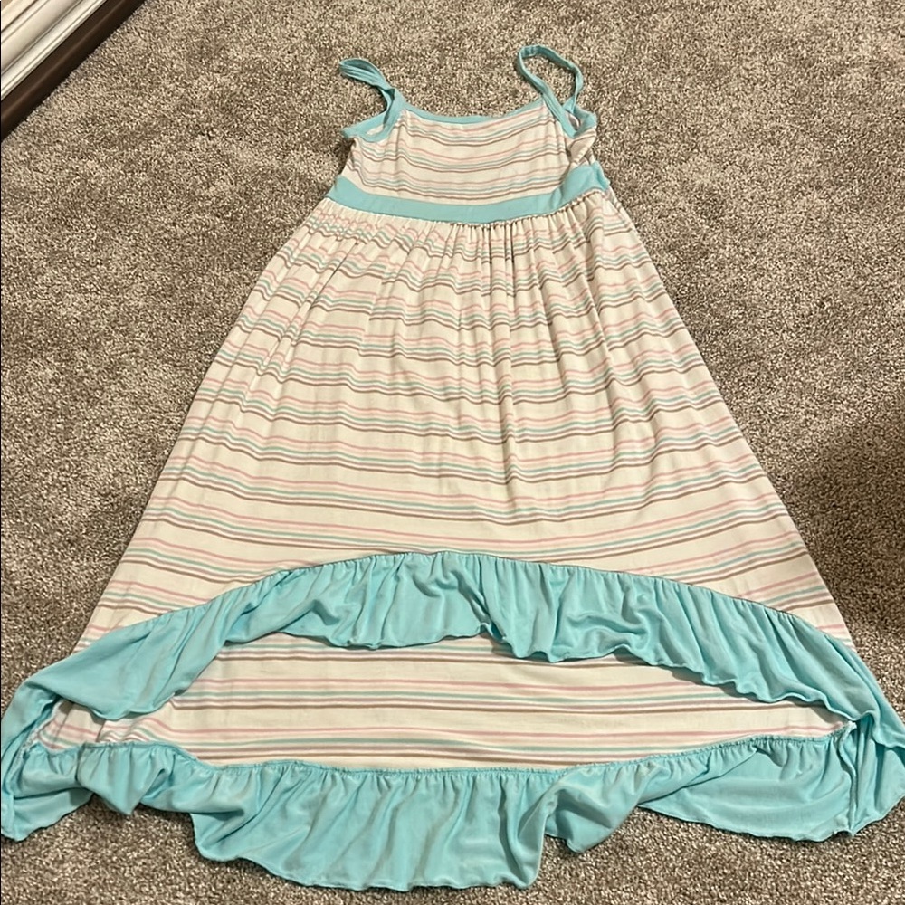 Striped Kids Dress with Blue Accents